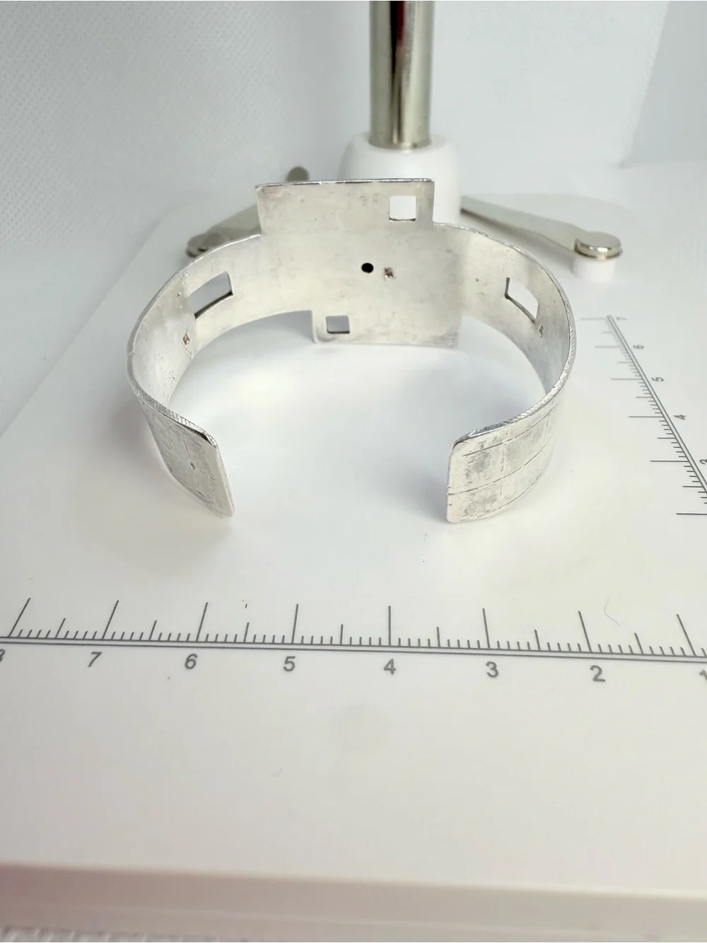 Vintage Modernist Sterling Silver Multi-Tone Inlay Cuff Bracelet